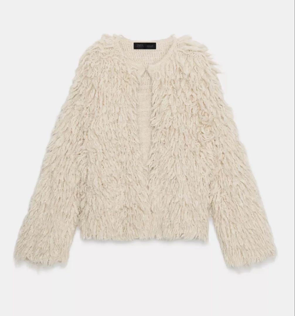 ○ZARA○ザラ○ブラッシュドフリンジニットジャケット○S○ - メルカリ