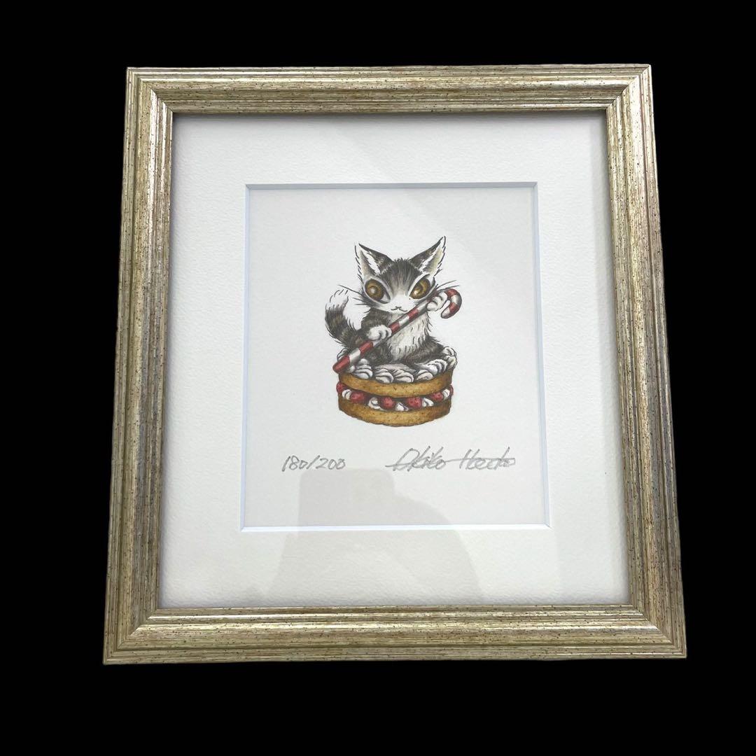 美品　ダヤン　池田あきこ　絵画　額入り　180/200　サイン入り 猫のダヤン 88グラフ「コンテ・パリの夜に歌うよ」/池田あきこ（直筆