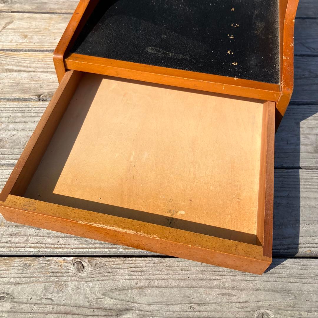 昭和レトロ オールドカリモク 木製卓上電話台 整理棚 コール