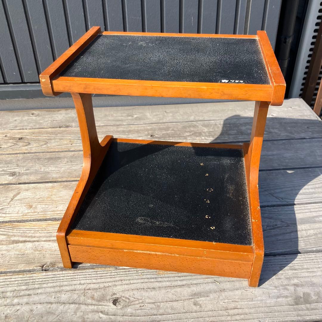 昭和レトロ オールドカリモク 木製卓上電話台 整理棚 コール