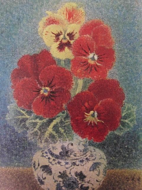 岡鹿之助、【三色菫】、希少な大判額装用画集より、新品高級額装付