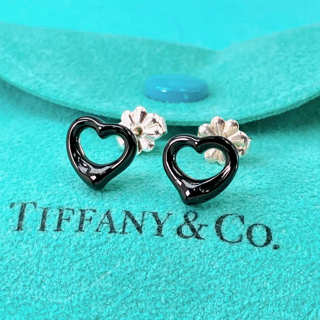 美品レア✨ティファニー オープンハート ブラックジェイド ピアス