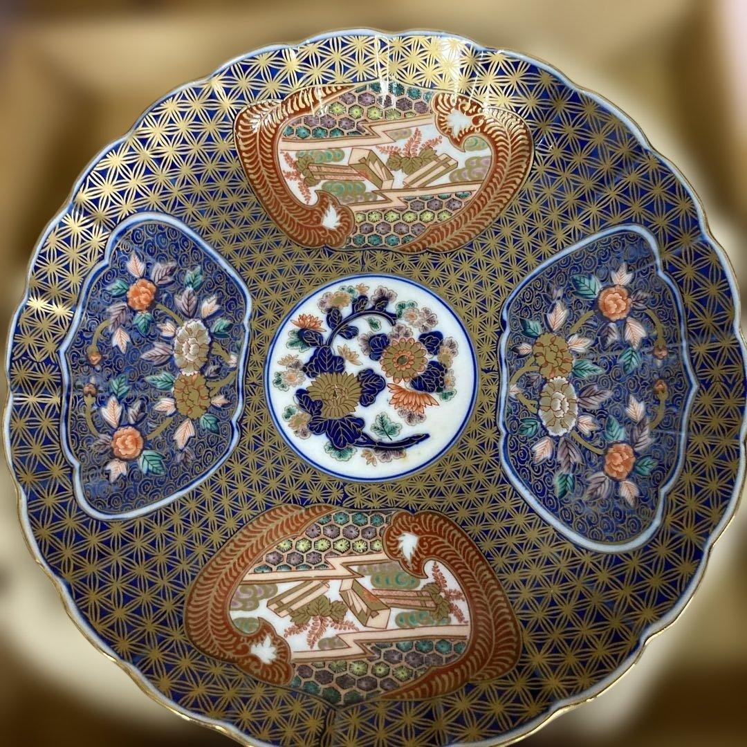 日肥其泉 昭和年生 献上手古伊万里金彩皿 盛皿 大皿 共箱 未使用保管品