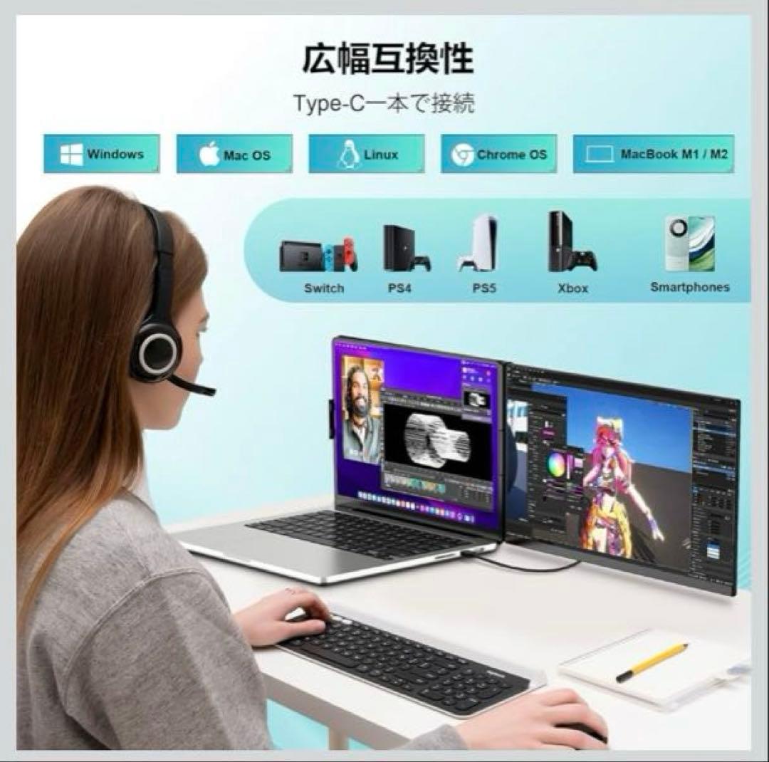 今だけHDMIケーブル付き❣️モバイルモニター15.6 360°回転モニター