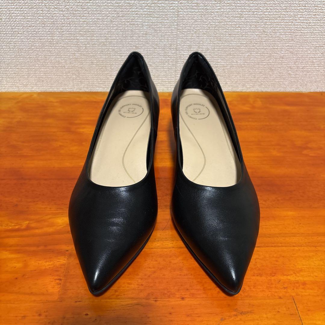 ❀美品 卑弥呼 撥水 レザー ポインテッドトゥパンプス 24cm 黒