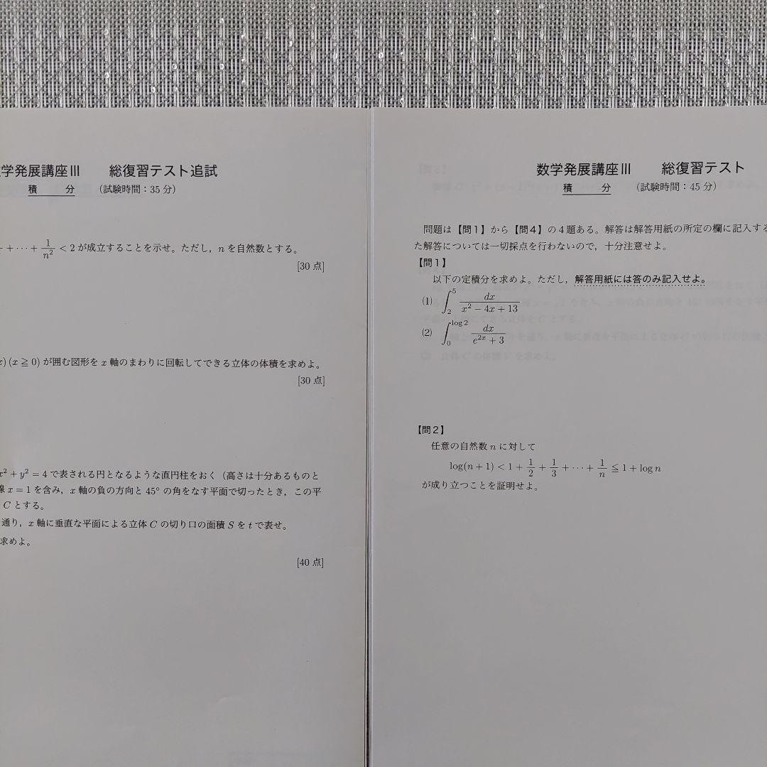鉄緑会 高2数Ⅲ 数学発展講座Ⅲ 積分 総復習テスト 追試 セット