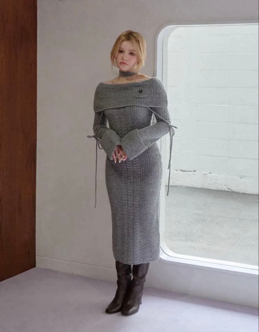 andmary May cable knit dress gray