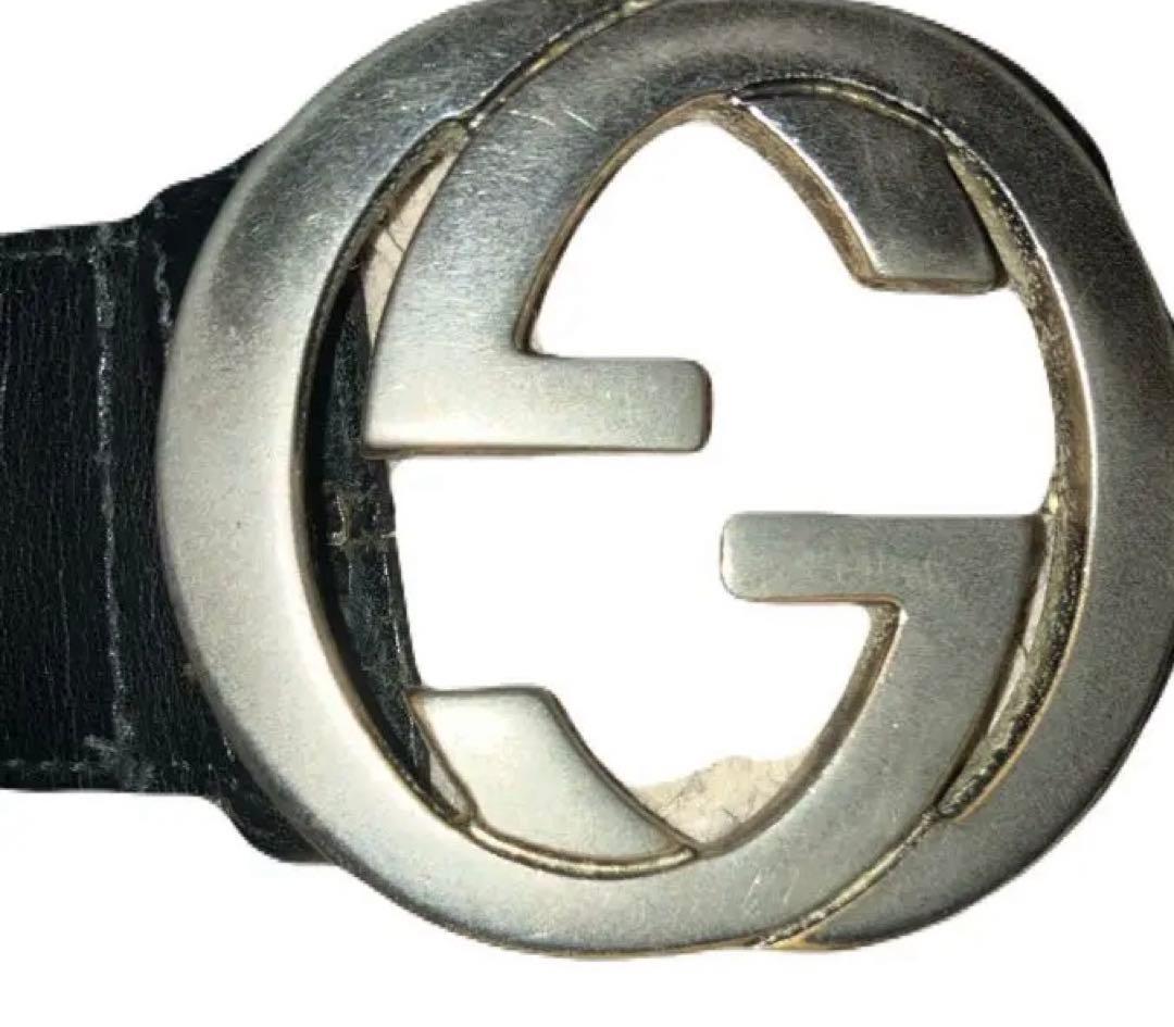 GUCCI 黒レザー ダブルGロゴ ベルト