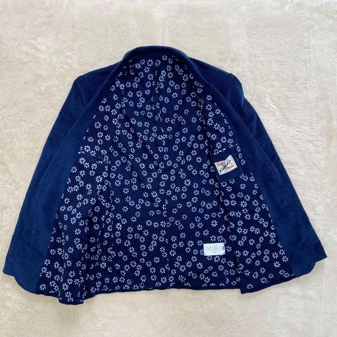 極美品✨️KARAKU 裏地花柄 藍染 コーデュロイ テーラードジャケット