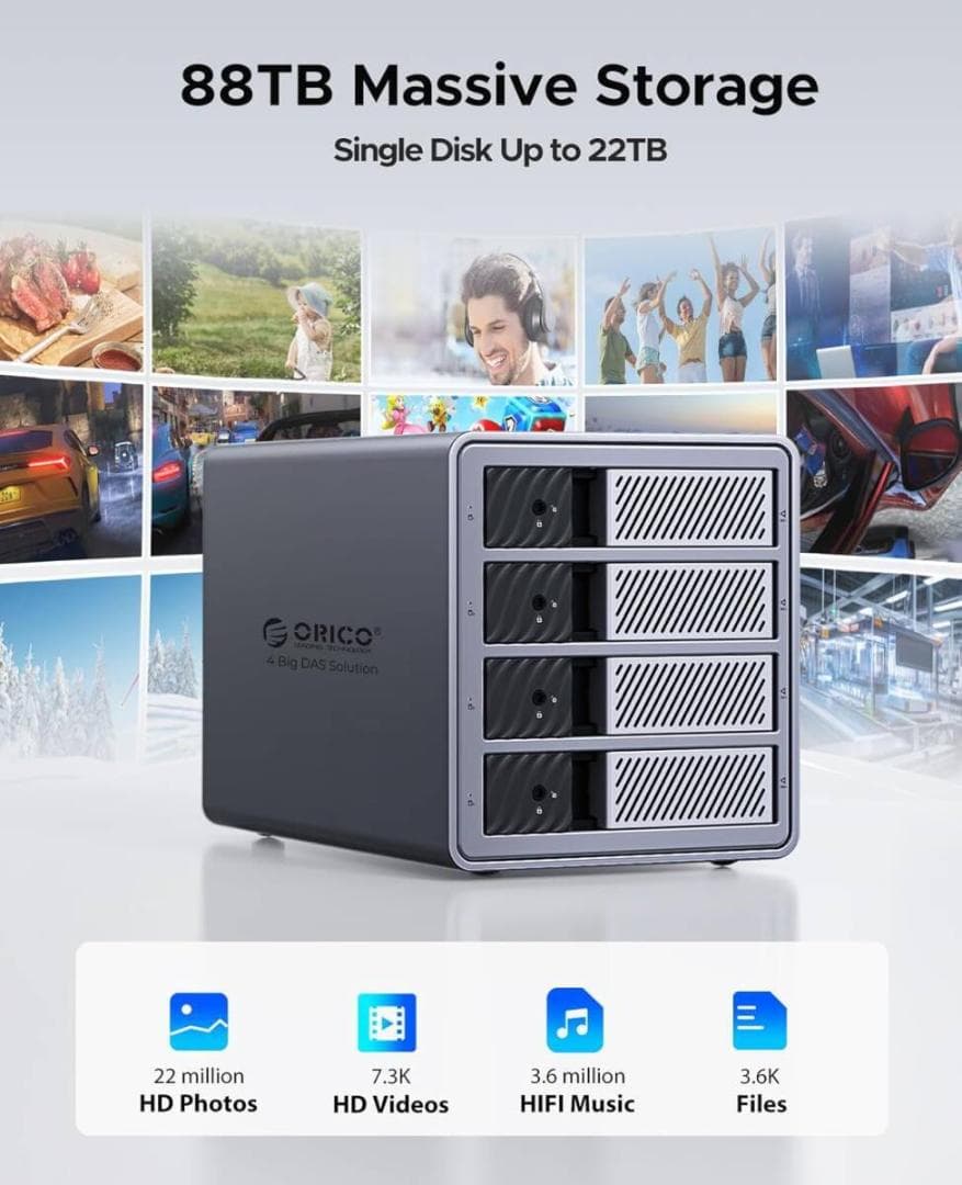 ORICO　RAID機能HDD ケース 3.5インチ 4台 22TB*4 USB