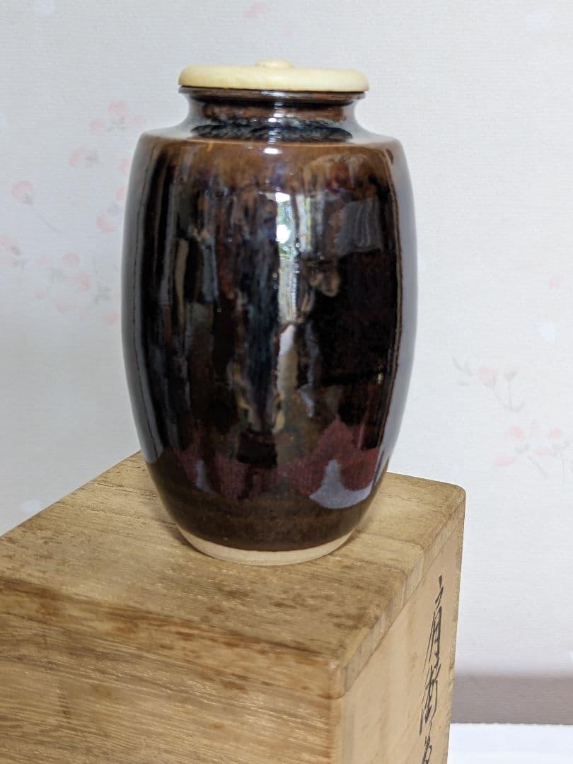 ♢茶道具 肩衝茶入 平安作 仕覆付き 薩摩間道 名物裂 共