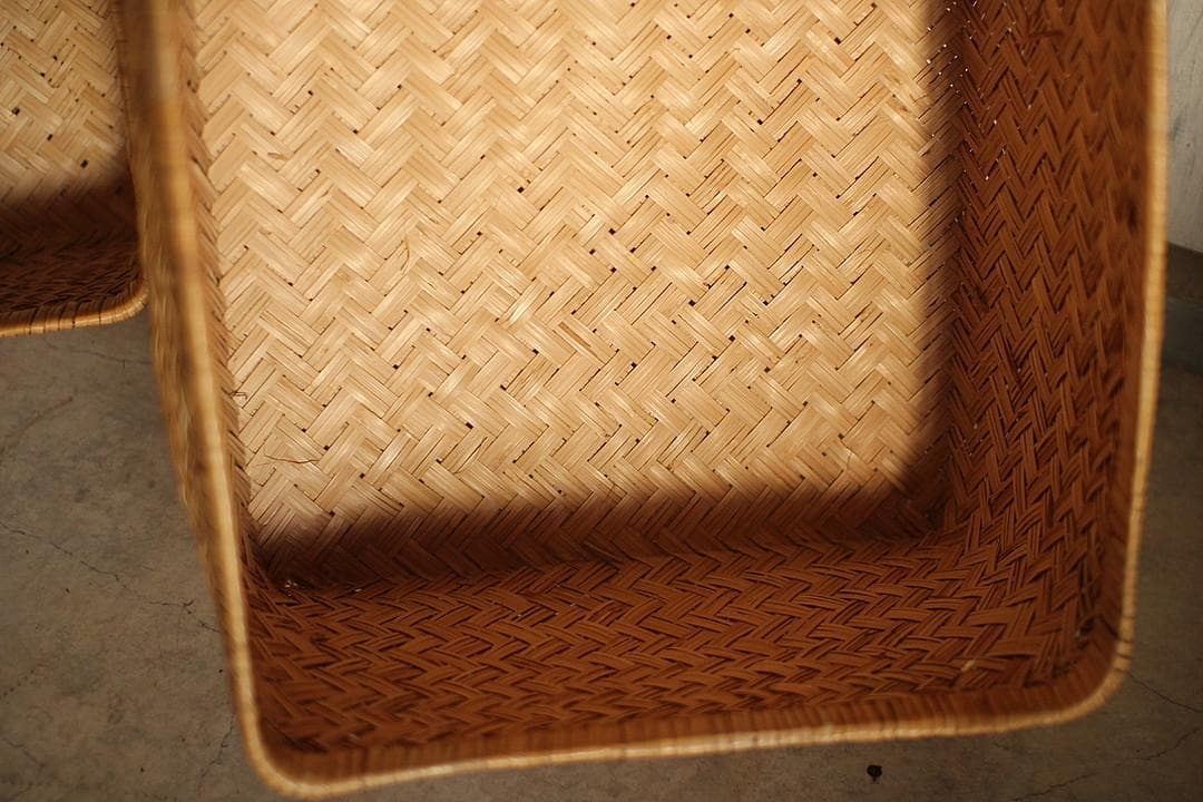 状態良く形の綺麗な古い竹編みの収納かご 行李 竹籠 篭 古道具 - メルカリ
