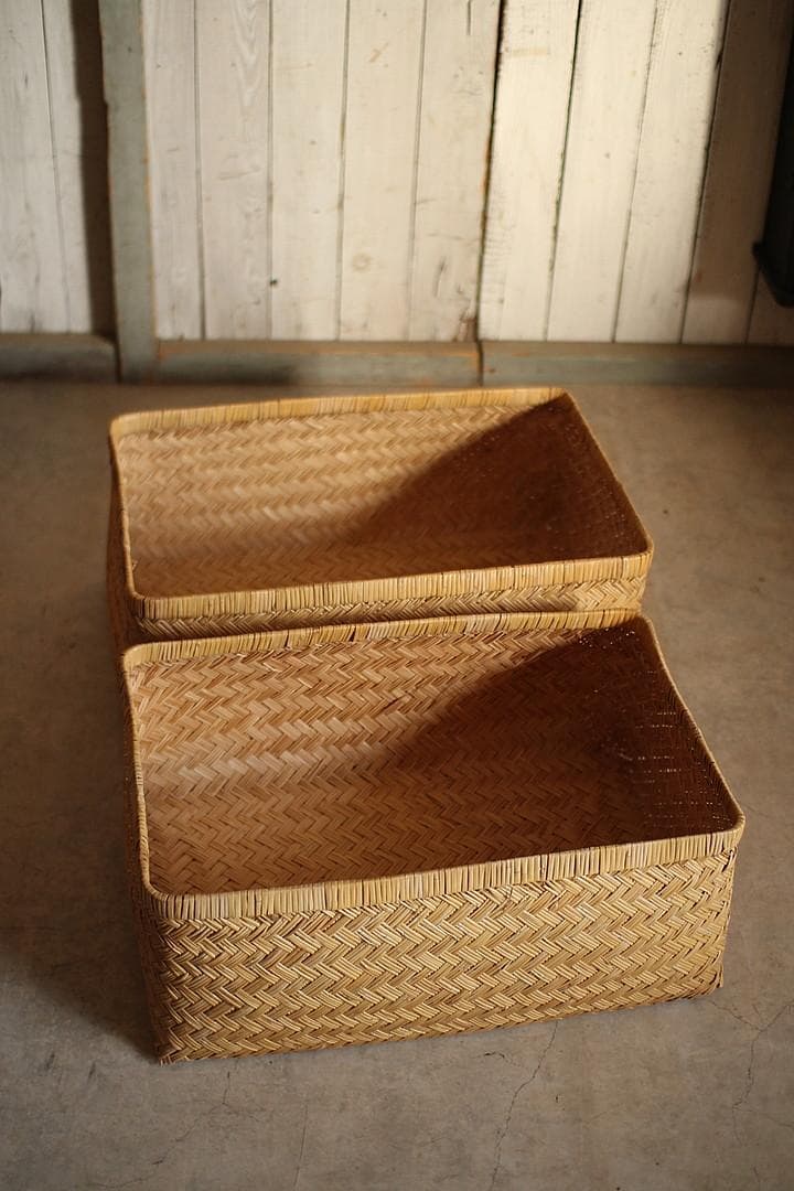 状態良く形の綺麗な古い竹編みの収納かご 行李 竹籠 篭 古道具 - メルカリ