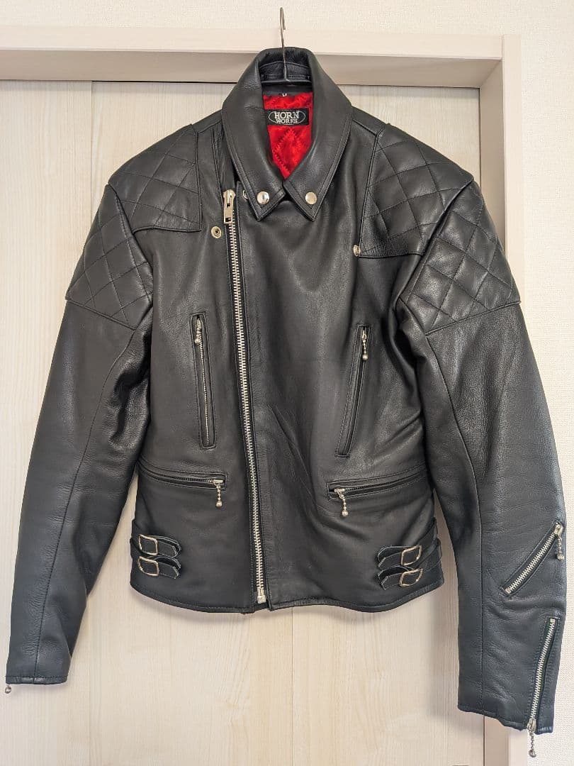 美品　着用1回　Horn Works 本革 UKパッド ダブルライダース M 黒 Horn Works 本革 UKパッドダブルライダースジャケット メンズ ホーン