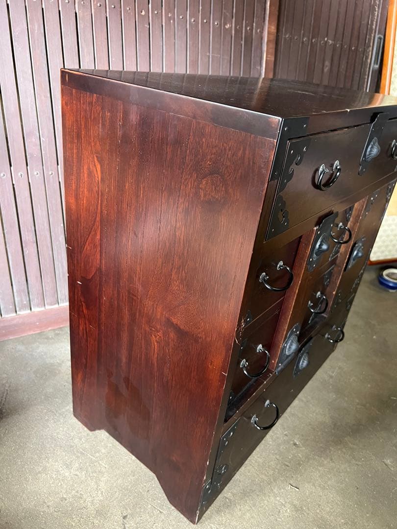 骨董 船箪笥 (金庫) 時代和箪笥 鉄地金具チェスト 金具装昭和レトロ