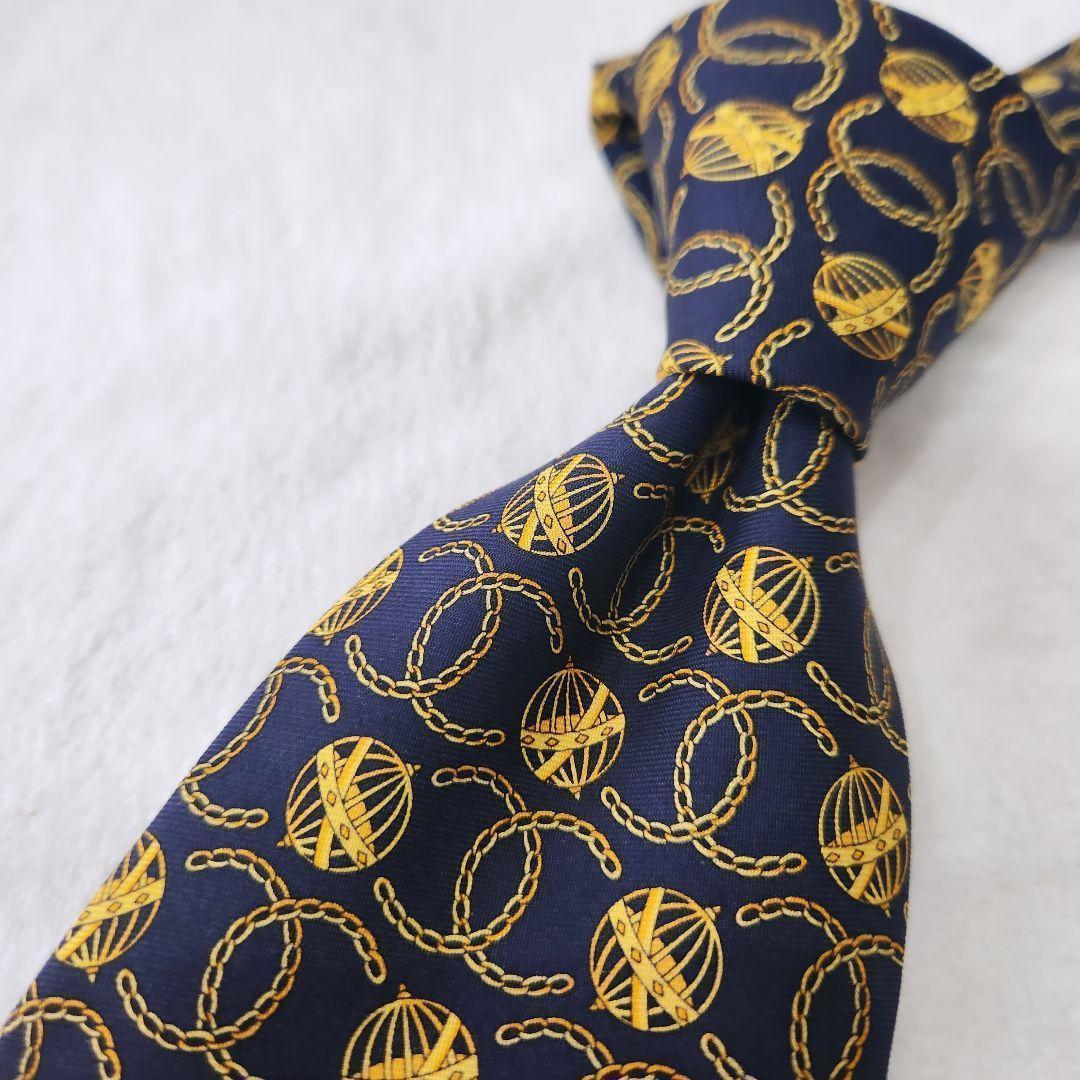 極上】CHANEL シャネル ネクタイ ココマーク 紺 ゴールド メンズ
