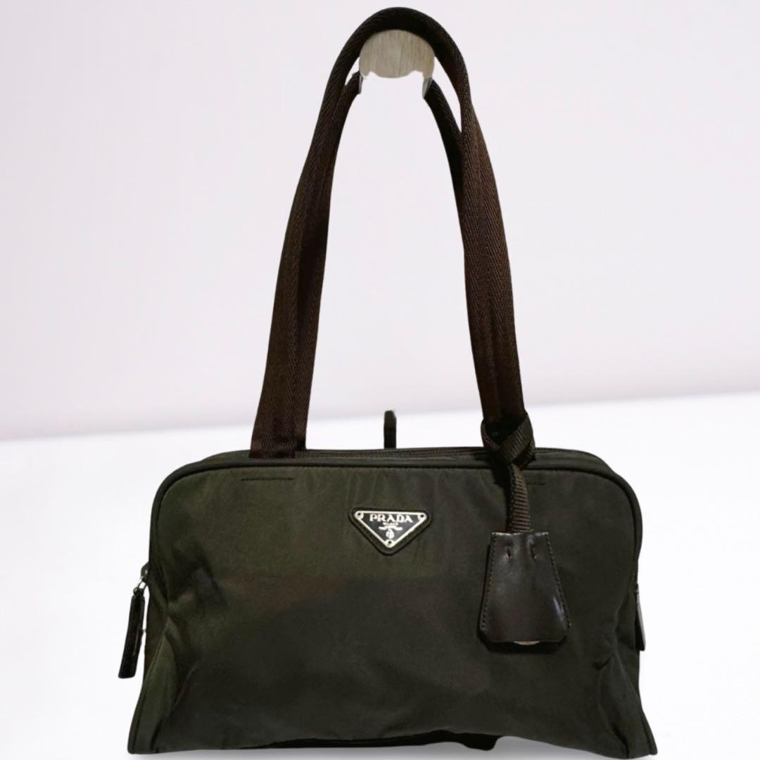 美品・正規品】プラダ PRADA ミニボストンバッグ ナイロン カーキ