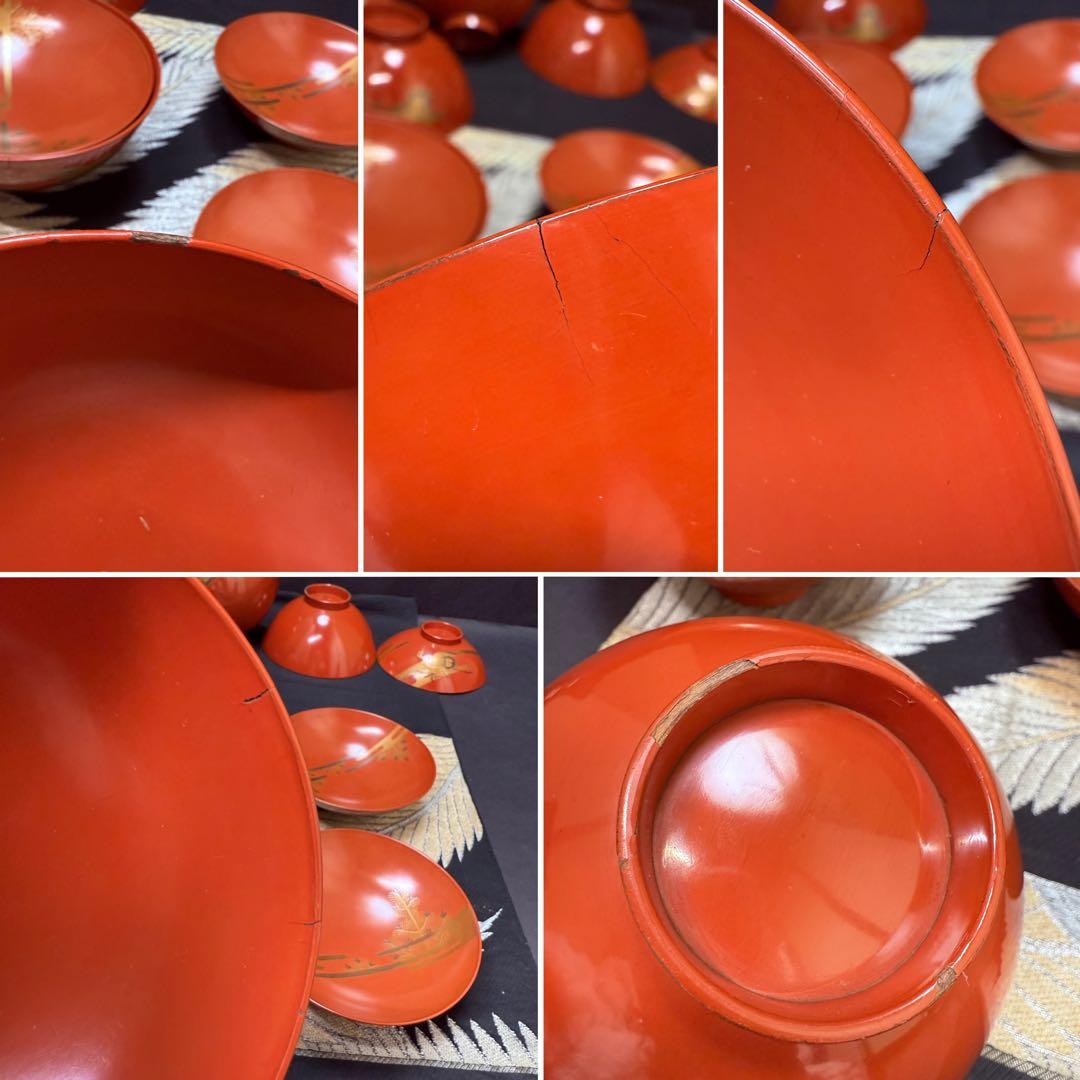 漆器 輪島塗 金蒔絵松鶴文 木製 蓋付椀 お煮物椀 吸物椀 5客 骨董品