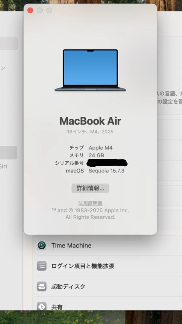 【極美品】MacBook Air M4 13インチ 24GB コア10