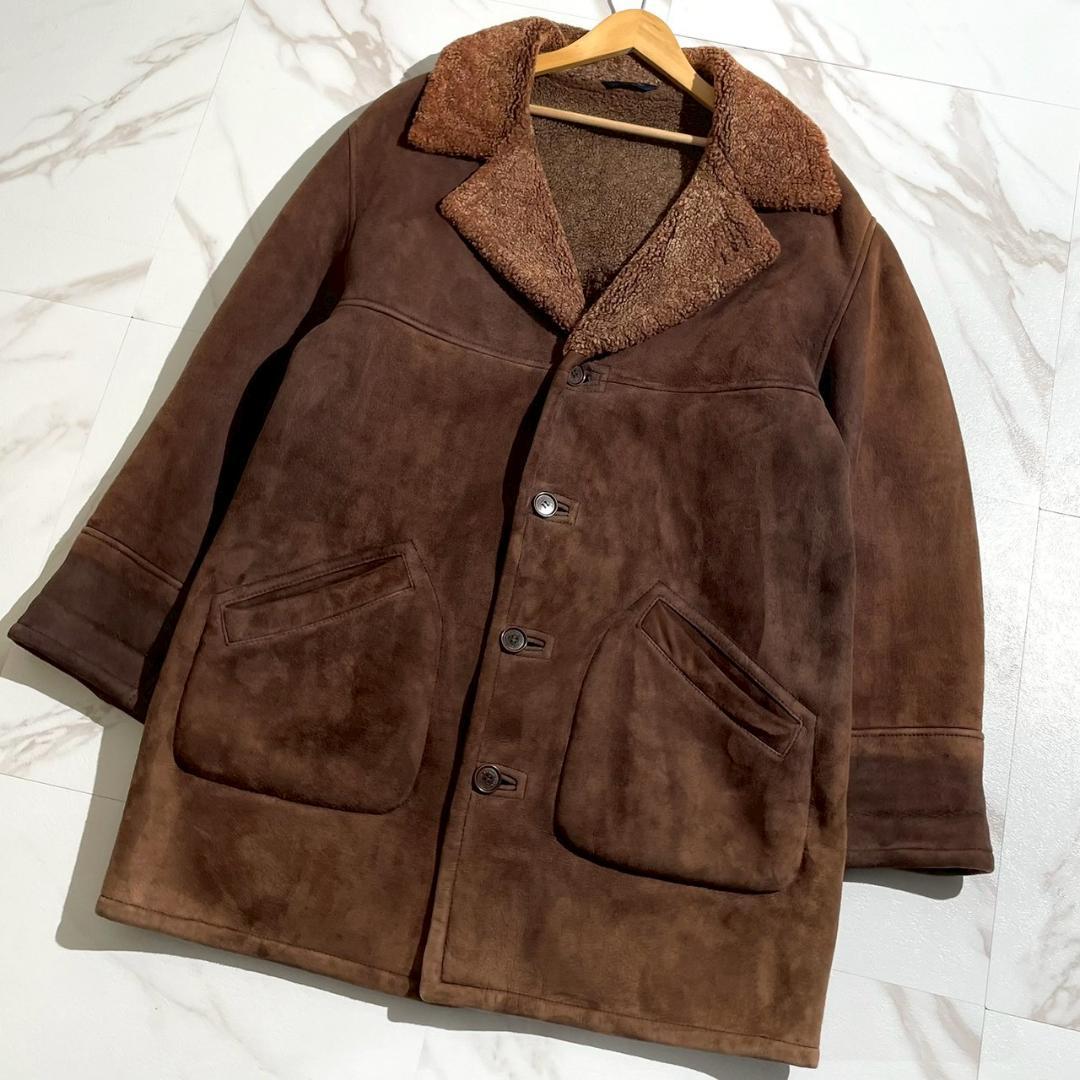 希少 COACH コーチ リアルムートン シアリング ボア ランチコート 濃