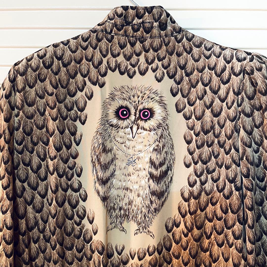 伊太利屋 vintage レトロ フクロウ 羽柄 ロングワンピース モダゴジ