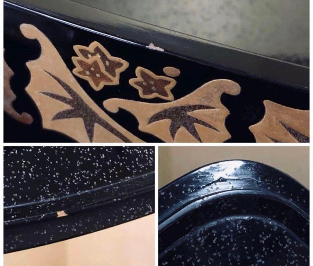 《レ》黒内銀梨地 蒔絵四段重 替蓋付 木製漆器 木箱　251113え1