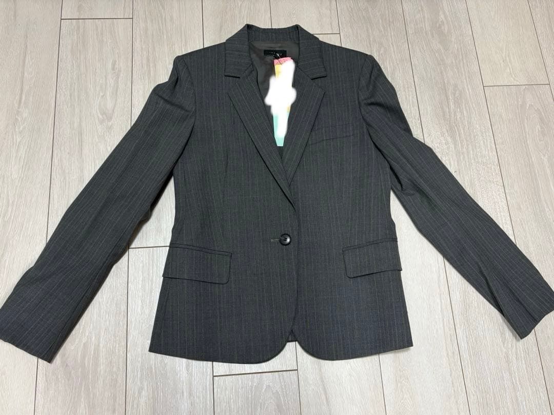値下げ_theory _スーツ_グレー×水色ストライプ - メルカリ
