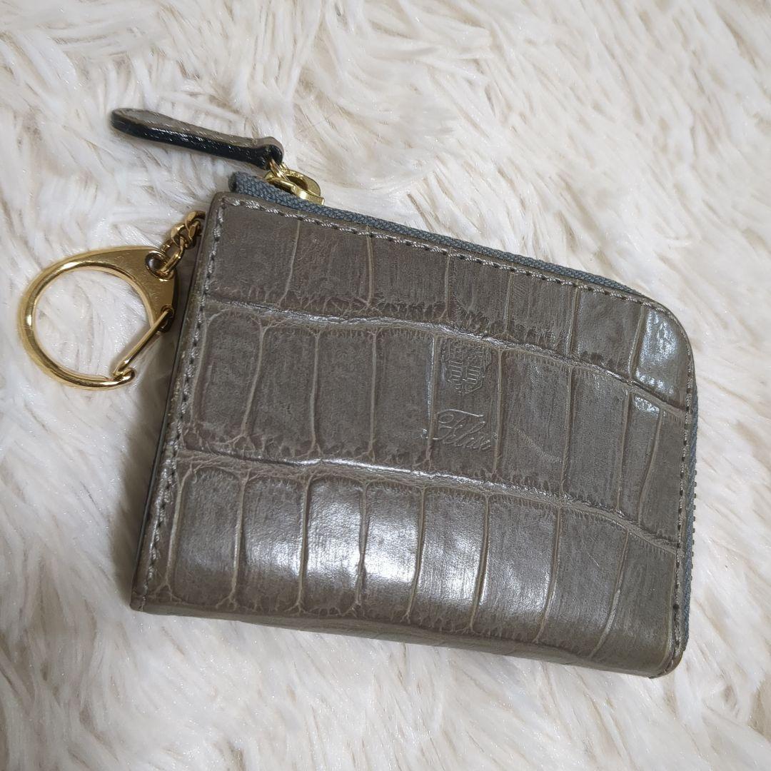 美品】Felisiコインケース1074ミニ財布レザークロコダイル型押し小銭入れ
