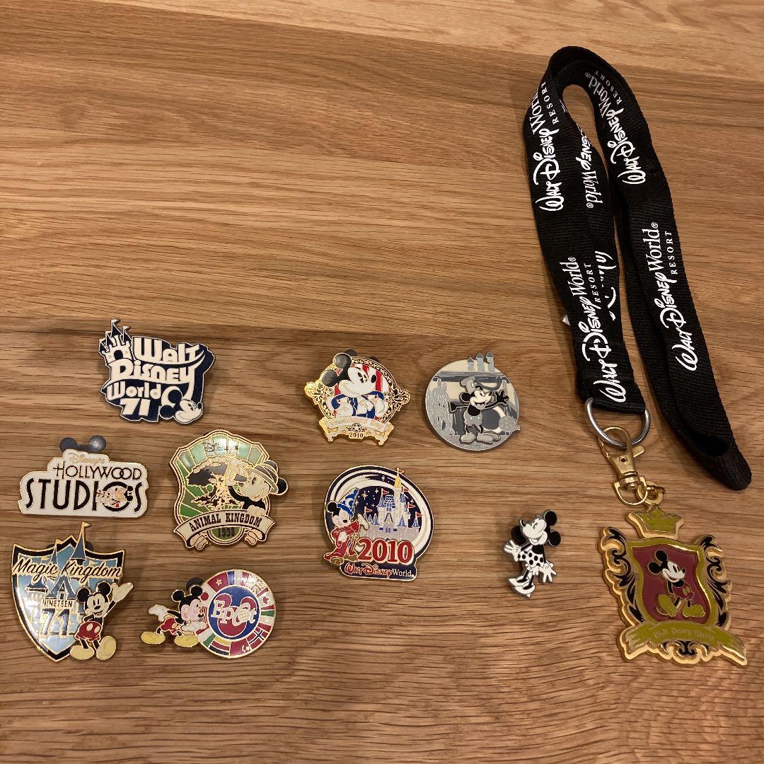 フロリダウォルトディズニーワールド ピンバッジ9個 ネックストラップ