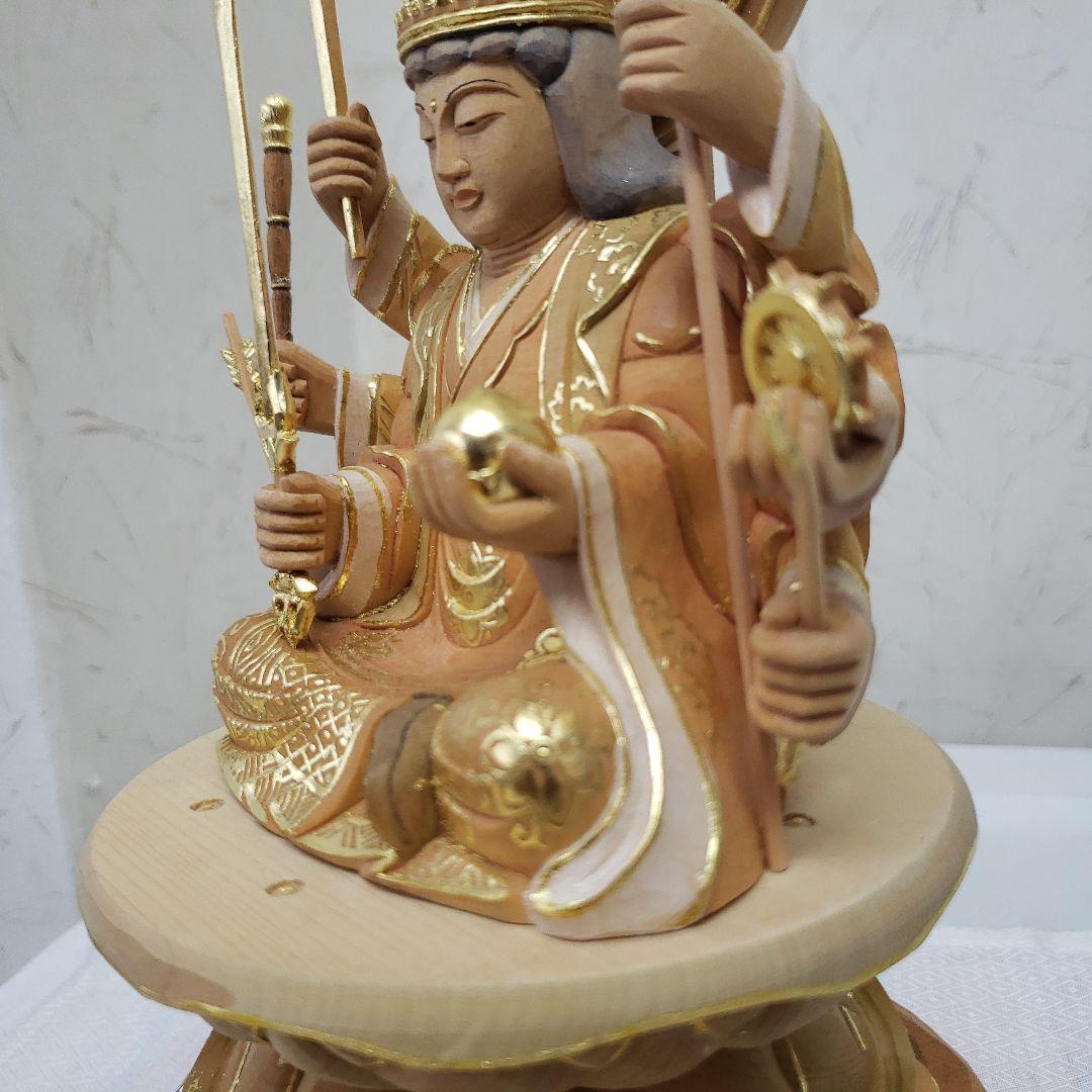 Bフライデー蔵出し特価淡彩色切りがね仏像◇ヒバ材 八臂弁才天(