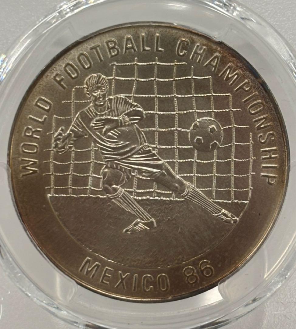 カンボジア 1986年 ワールドカップ20リエル大型銀貨 PCGS高鑑定＆稀少