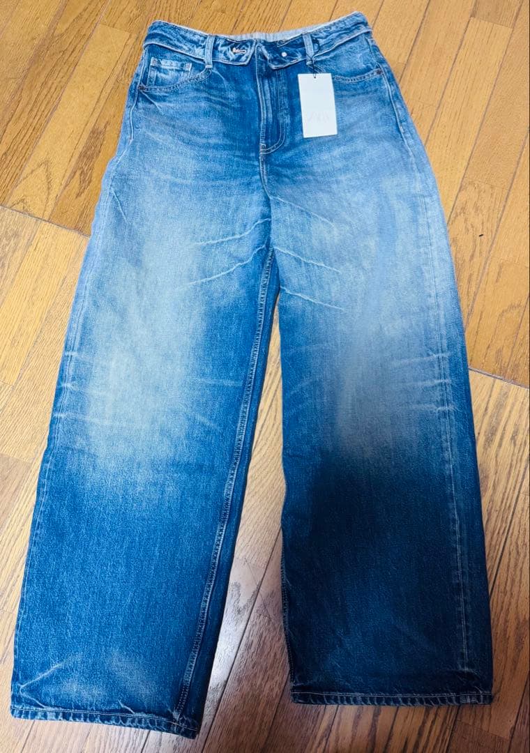 ZARA TRFミッドライズ折り返しウエストデニムパンツ EU36 9号 - メルカリ