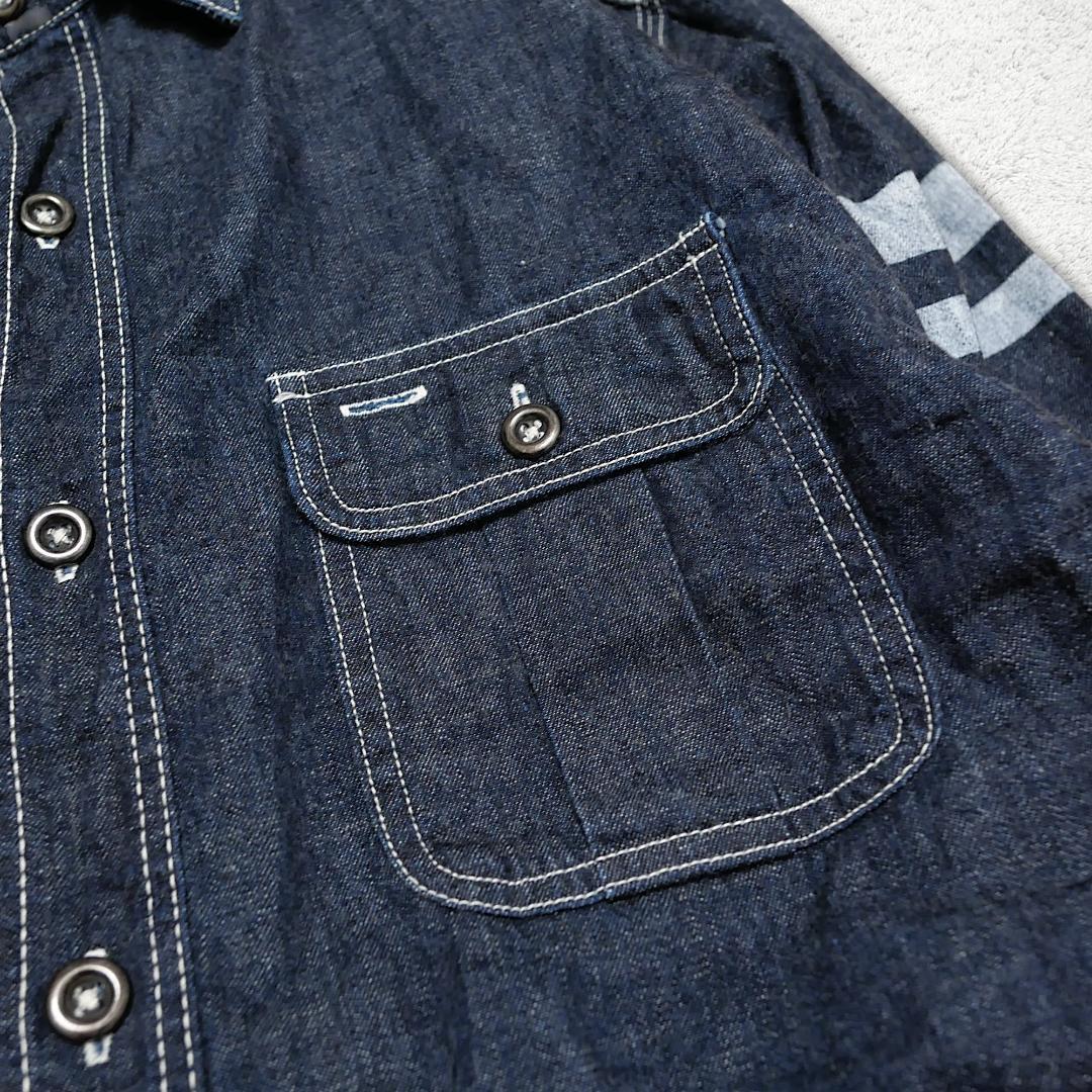 美品【桃太郎ジーンズ】出陣デニムワークシャツ 44 長袖 インディゴ 日本製