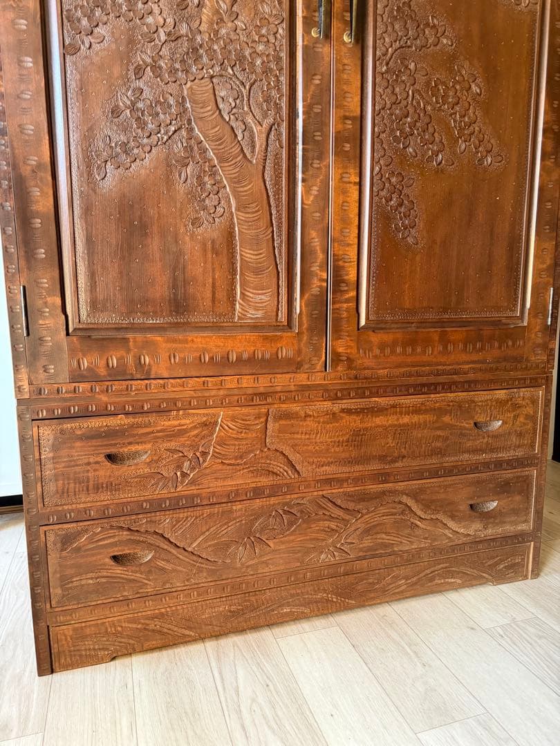 軽井沢彫 箪笥 ワードローブ 整理箪笥 昭和レトロ 伝統工芸品