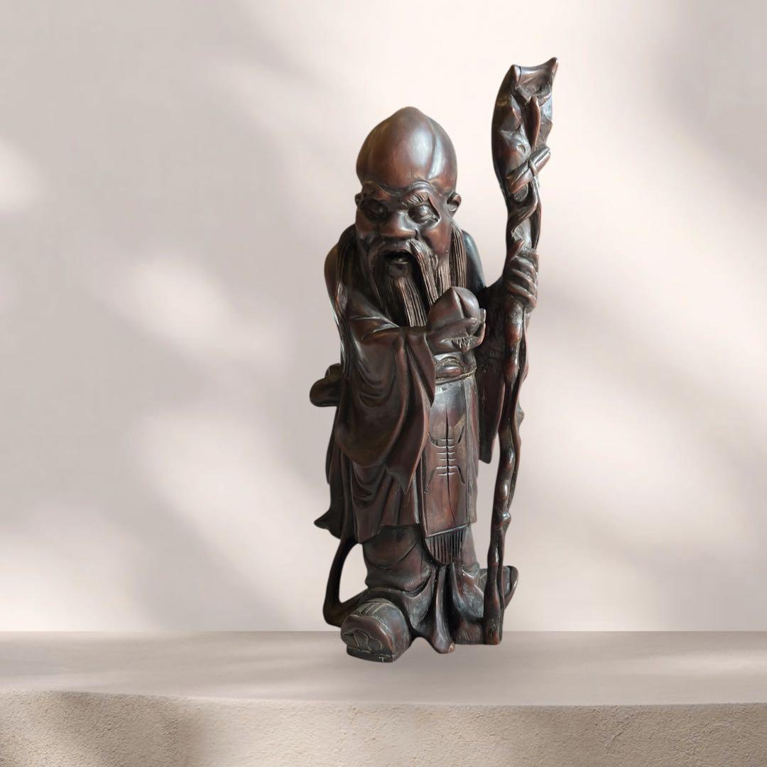 中国の道教の長寿神である寿老人 福禄寿 木彫り - メルカリ