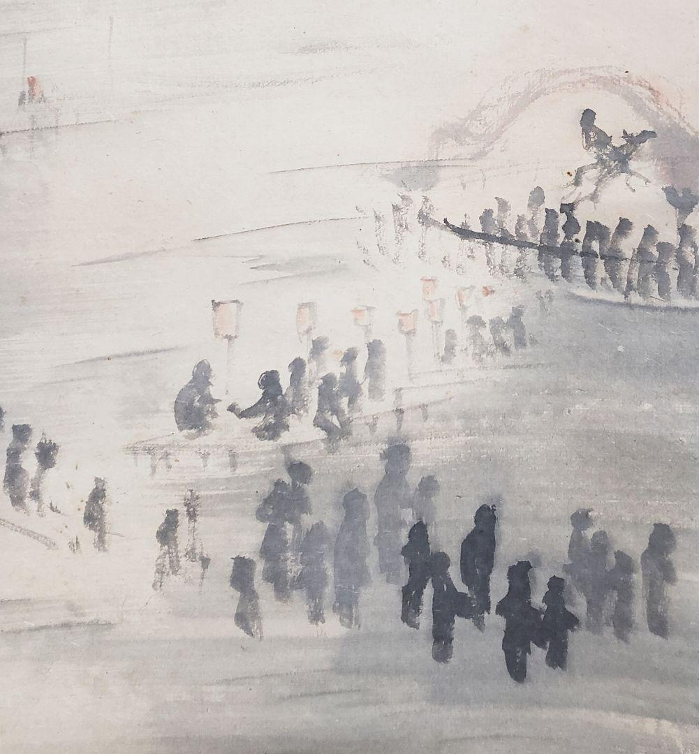 夕涼み河川敷図】前川文嶺 958 影絵 掛け軸 肉筆 - メルカリ