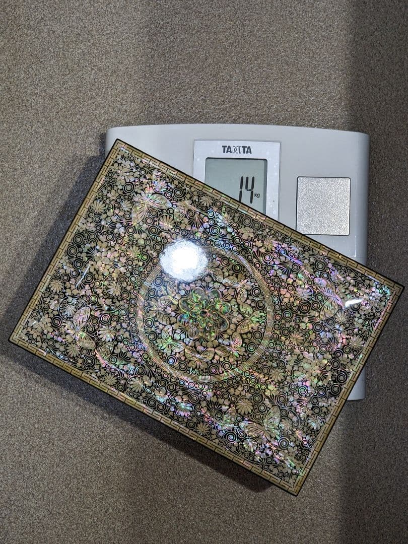 ♢木製 花唐草 蝶文様 極細密 螺鈿装飾細工 飾り箱 文箱 類