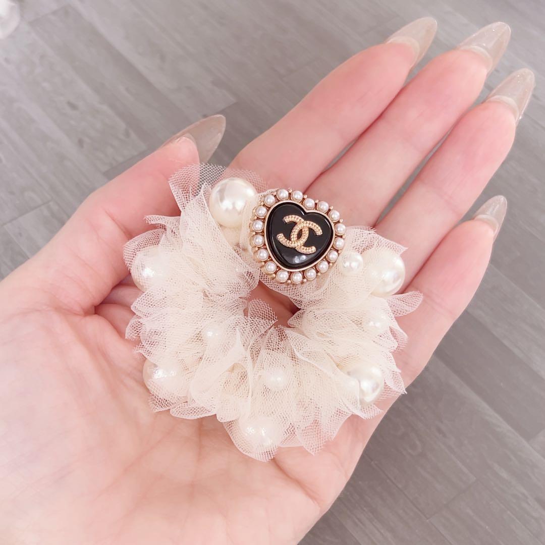 CHANEL シャネル ヘアゴム アンティークボタン シュシュ チュール