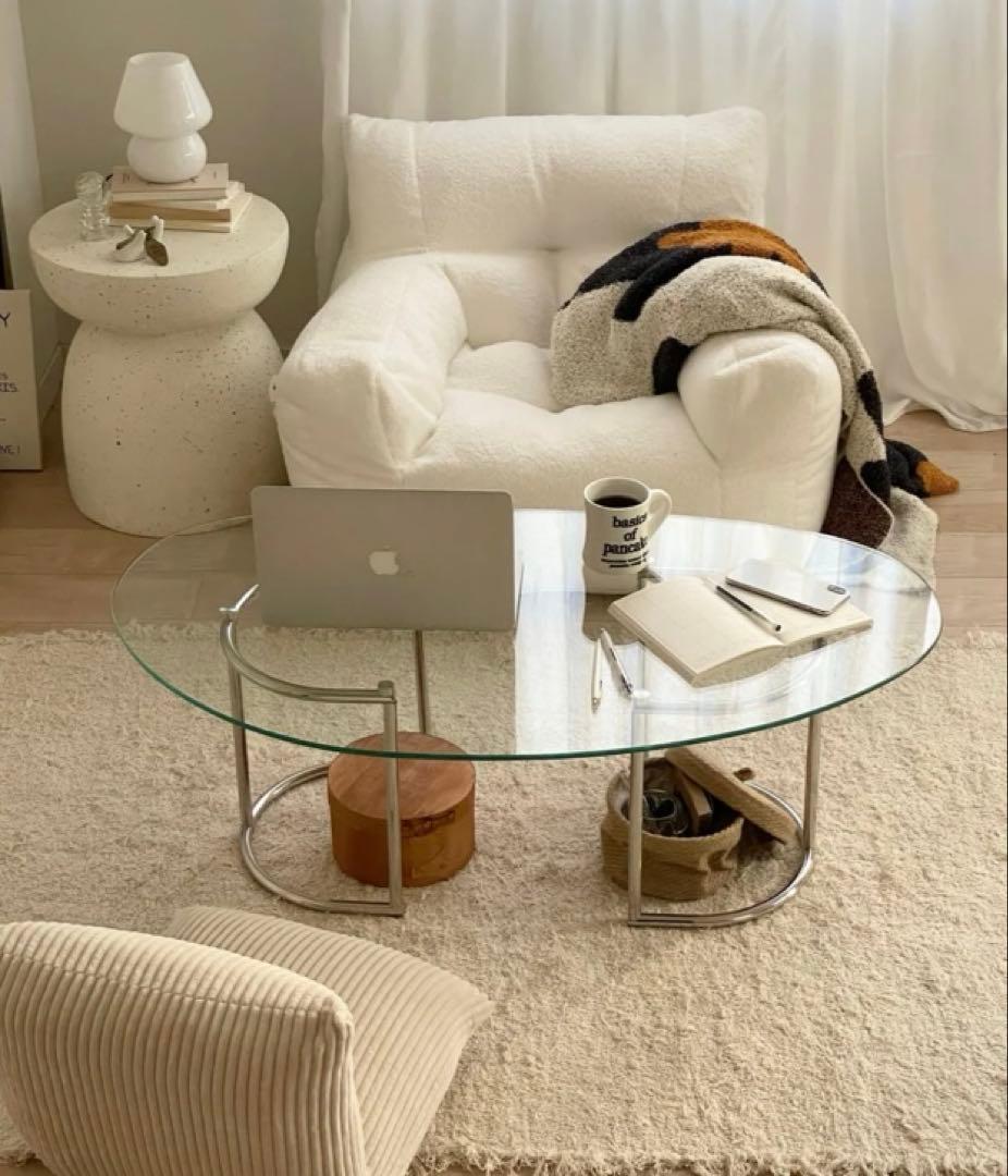 【美品】ローテーブル⚪︎ガラス板 棚付き ガラス天板テーブル 80×50 / ローテーブル 強化ガラス センター