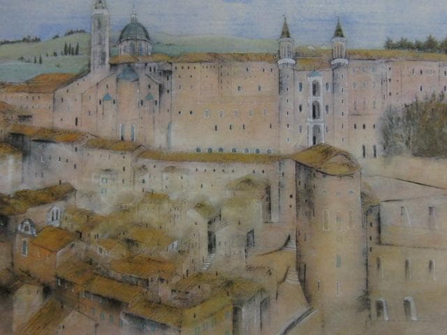 岡崎忠雄、【ウルビーノ】、希少な額装用画集画、新品高級額 額装付