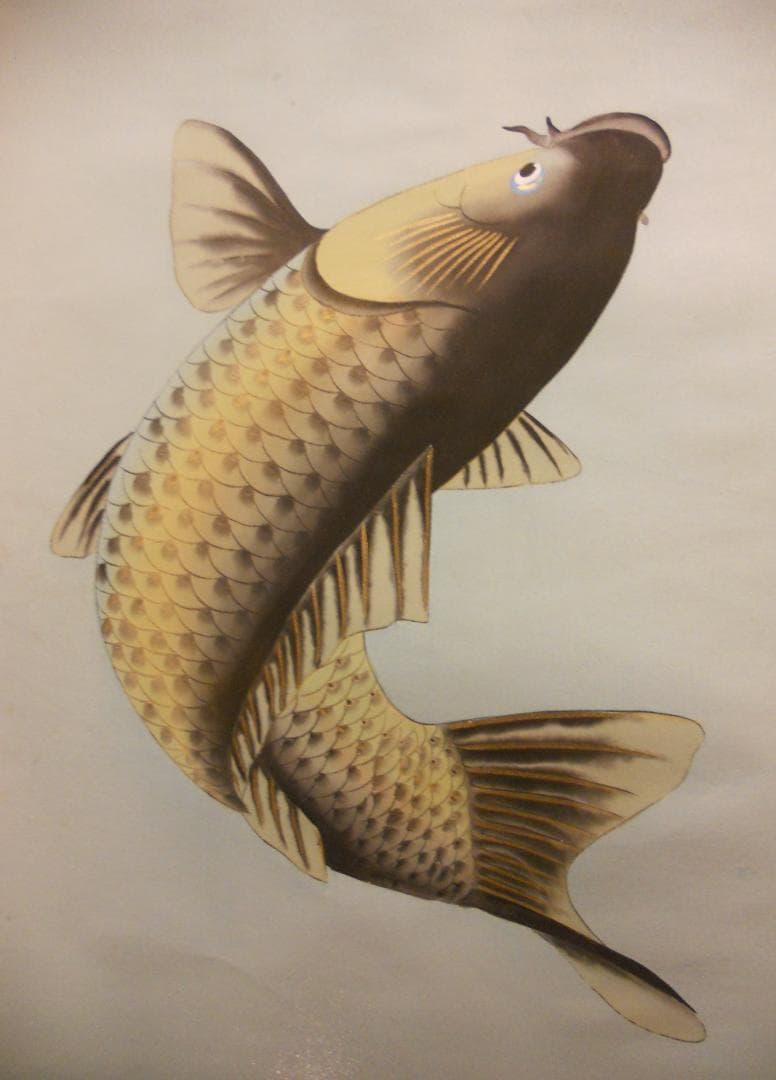 掛け軸 香雪 作 『 鯉之図 』絹本 希少 軸装 茶道具 掛軸 美品 です