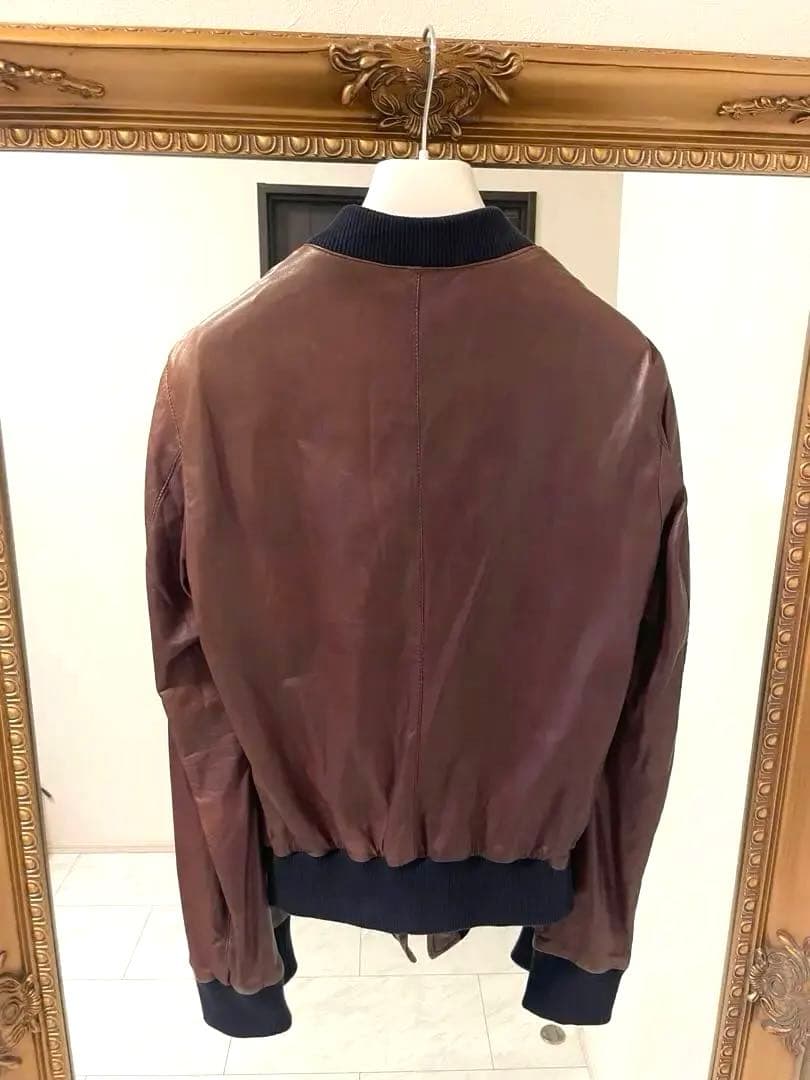 DOLCE&GABBANAシープスキン☆ダークブラウンレザージャケット46/M