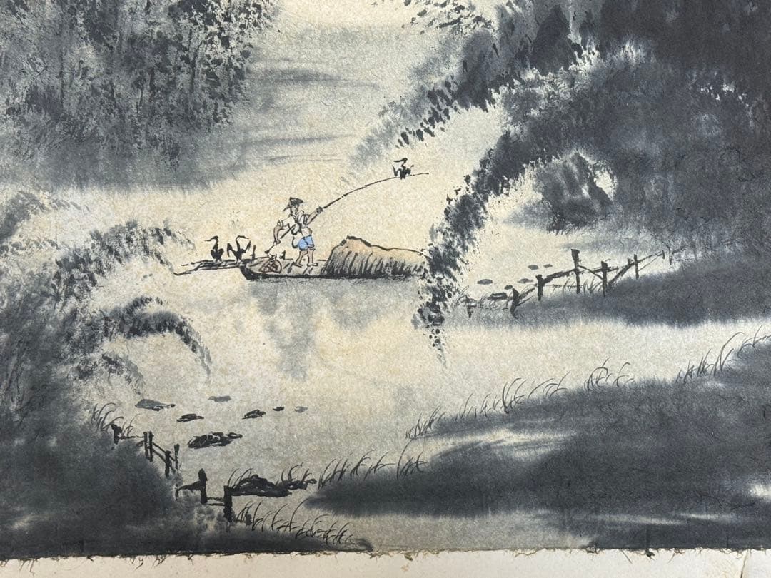 中国 蘇州画家 江和汀作 蘇州月夜 肉筆 水墨画 表具前 送料込み251211