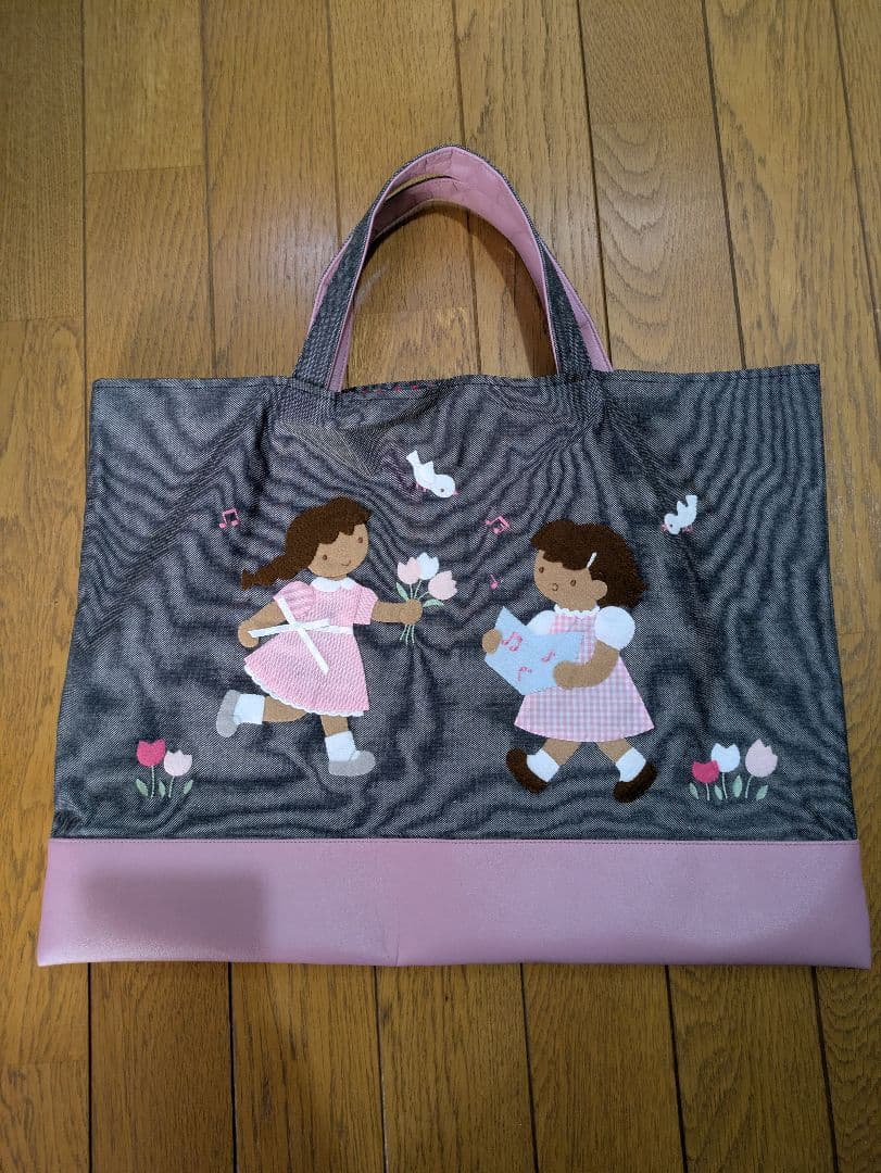 赤 【希少】使用回数3回・紙袋付き/ファミリア デニムバッグ マチあり