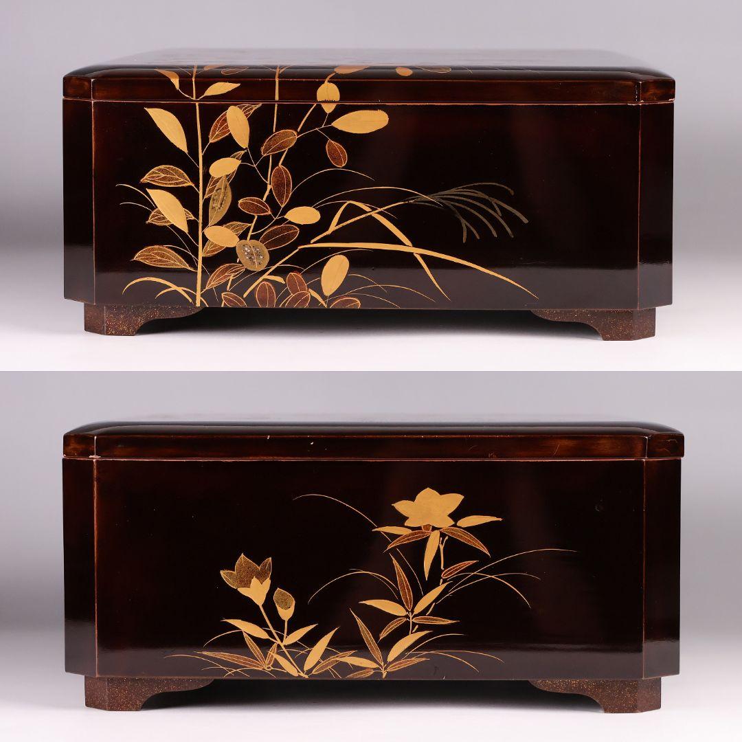 MA696】加賀蒔絵 饅羹重 内梨地 月に雁 秋草 金蒔絵 木製 饅頭箱菓子重