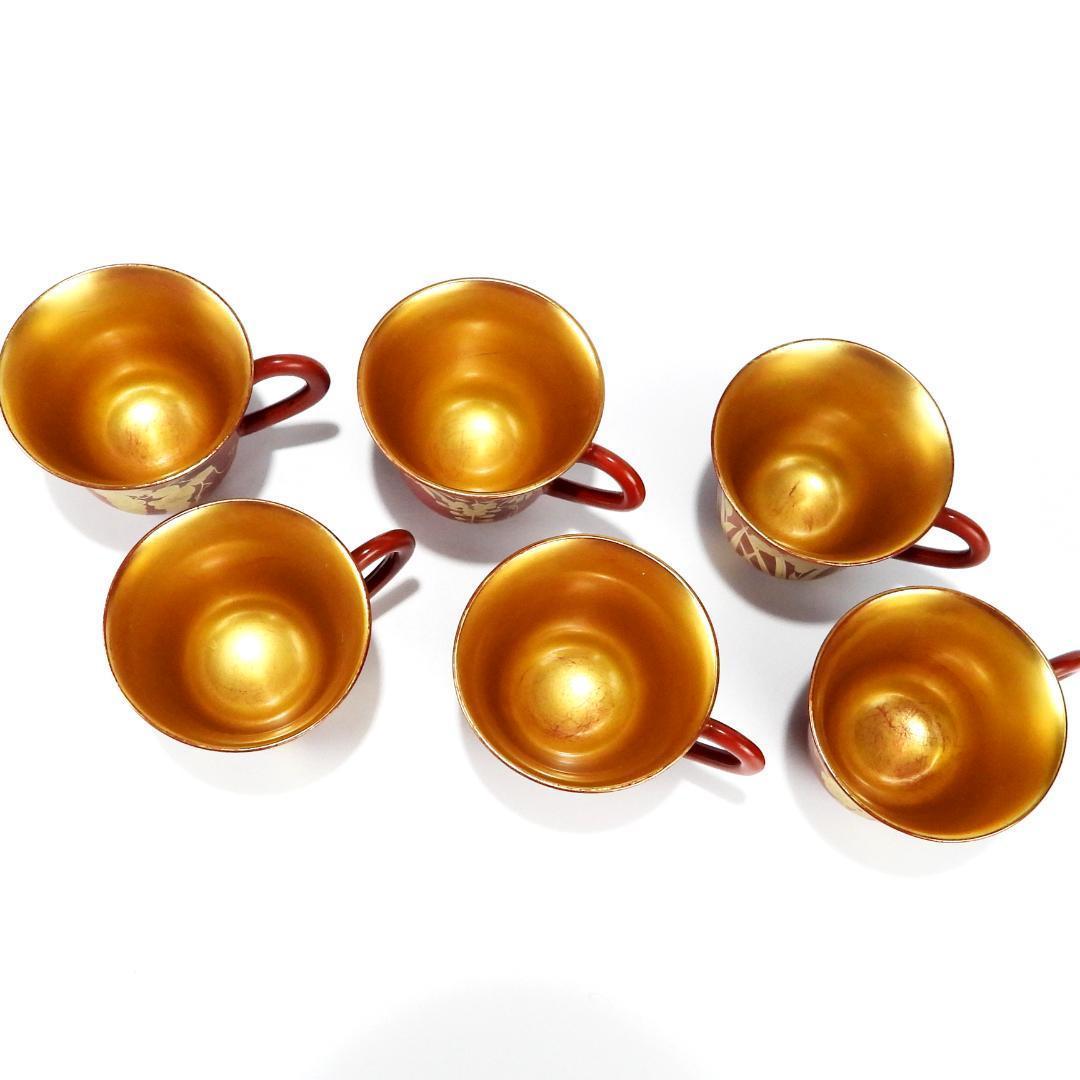 漆器 赤金 花柄 カップとソーサー 6客セット - メルカリ