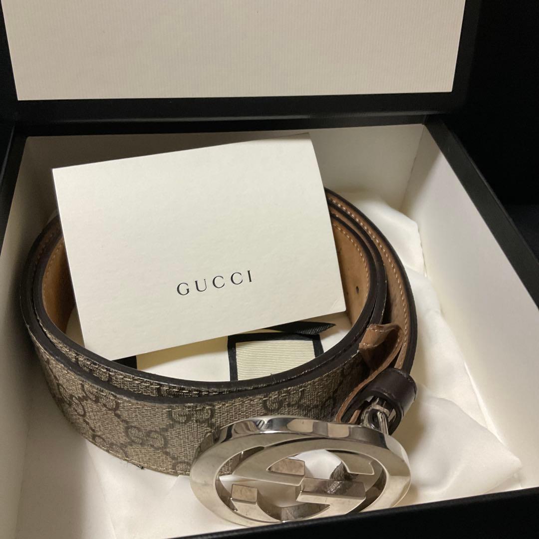 グッチ GUCCI GG スプリーム ベルト シルバー モノグラム 金具メンズ