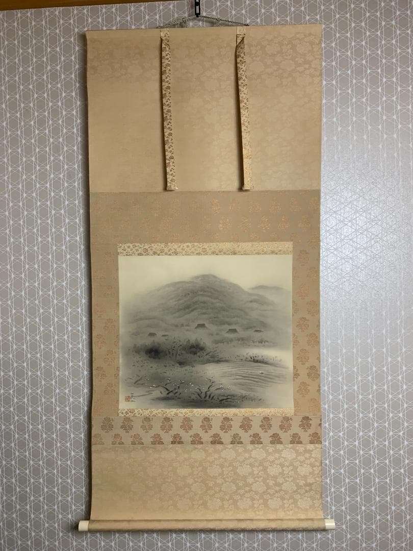 白倉嘉入 閑春 絹本 掛軸 共箱 二重箱 南画家 服部五老