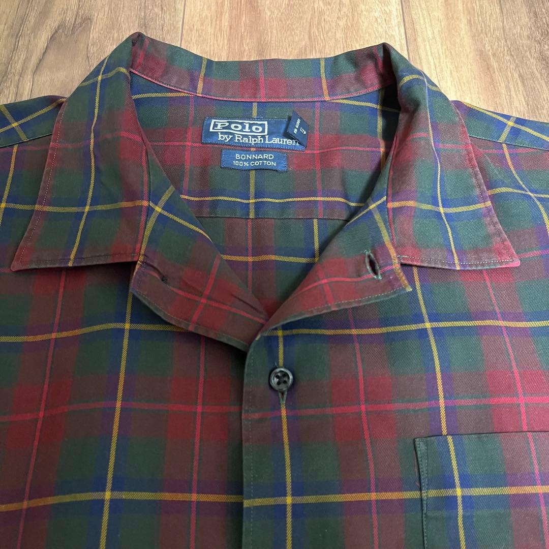 美品 90s ラルフローレン BONNARD L タータンチェック 開襟 シャツ