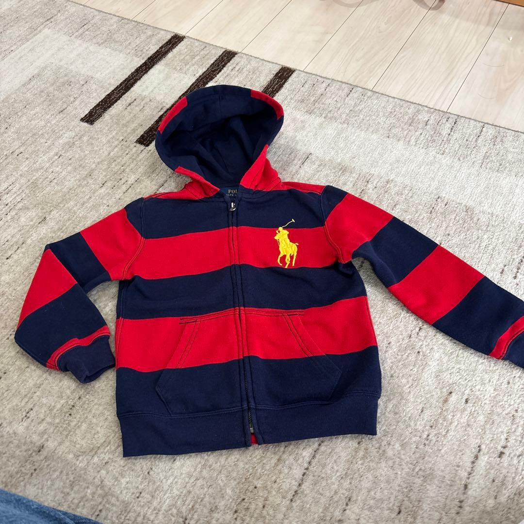Polo Ralph Lauren 赤紺ストライプジップアップパーカー - メルカリ